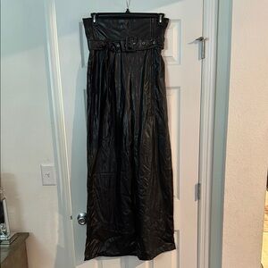 Black High-Waisted Women's Wide Leg Faux Leather Pants